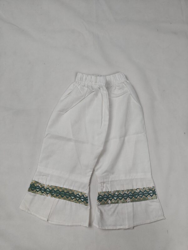Traditional Green Floral Print Kurta with White Trousers Set - Image 3